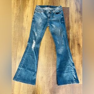 Just USA size 7 distressed boot cut jeans.